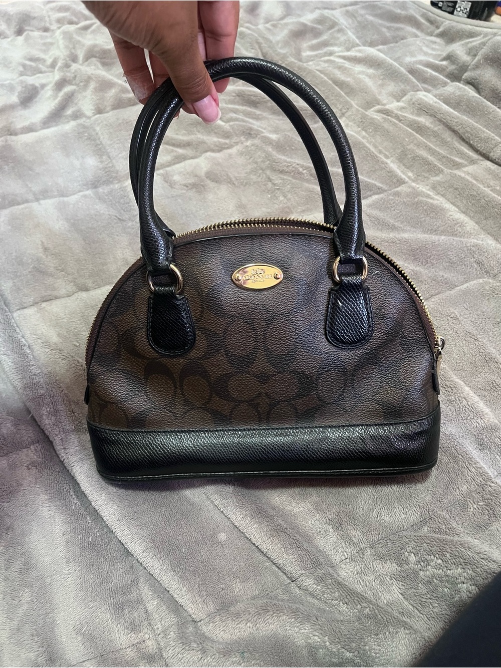 Coach Brown Signature Dome Satchel with Black Trim
